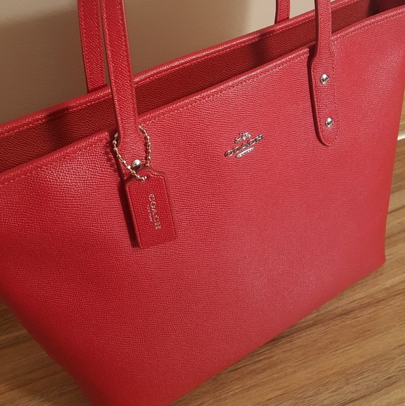 Coach Handbags - Coach Red Leather Crossgrain Zip Tote F58846